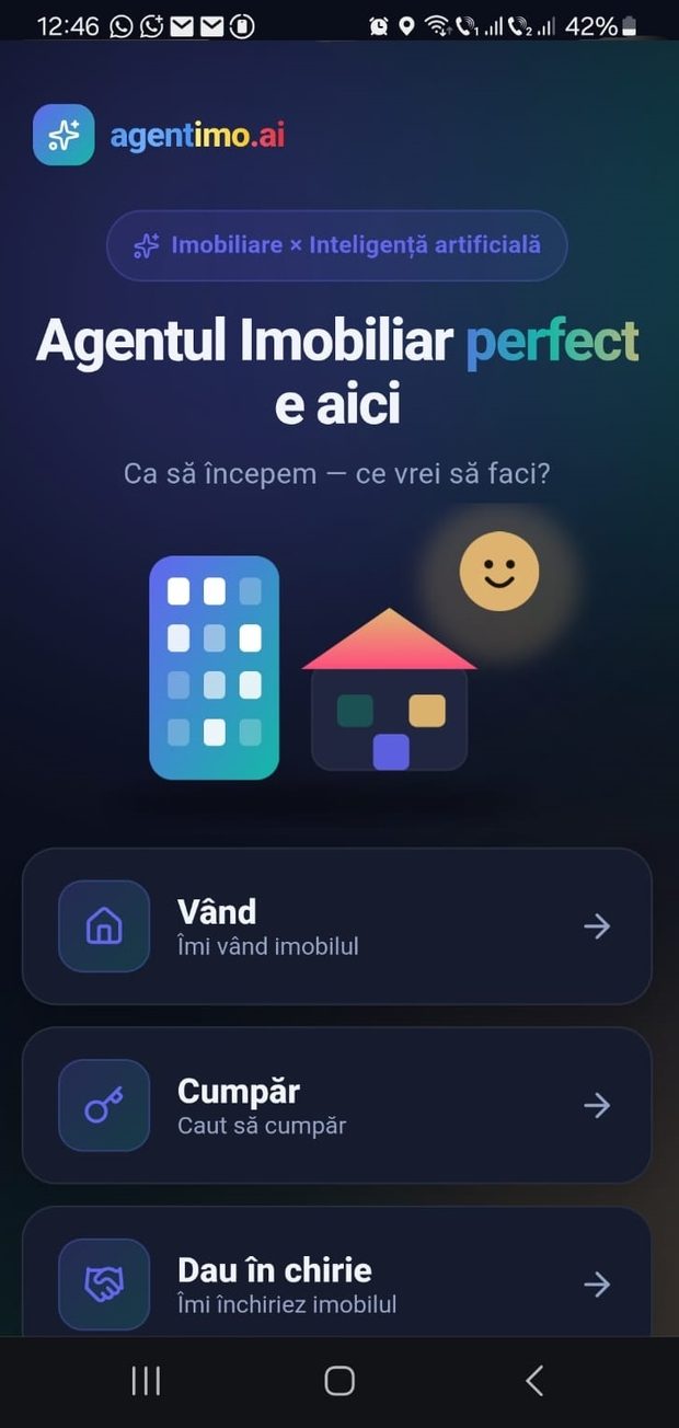 agentimo.ai — aplicația, ecranul principal